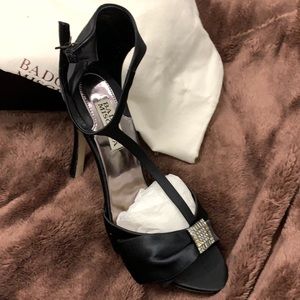 Badgley Mischka Black Satin “Shaw” Brand New.  Original Box and Bag.  8.5